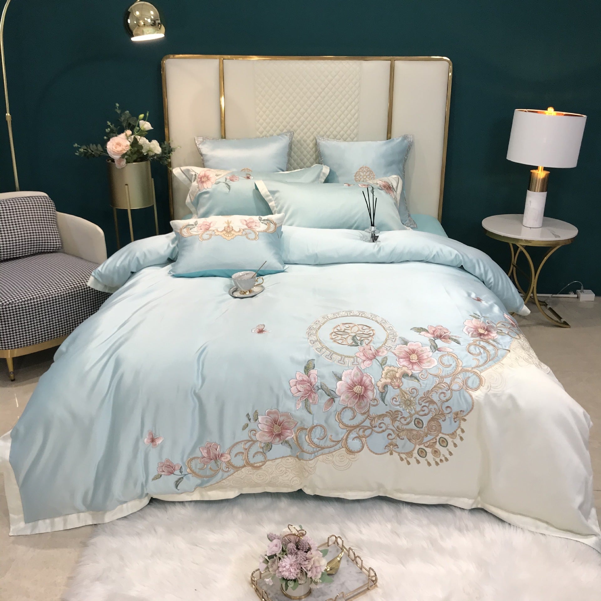 HKM-397779 Color-Blocked Cotton Embroidered Quilt Cover Set, Available in Various Sizes and Colors