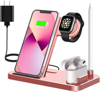 HKM-397843 15W 4-in-1 Wireless Charging Pad for Apple Devices - Portable Vertical Charger in Black, White, Rose Gold, Space Gray