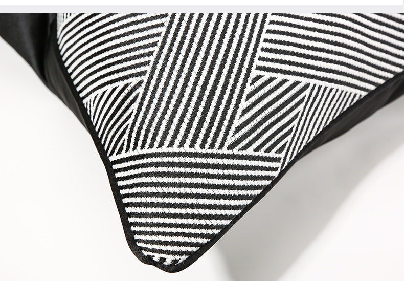 HKM-397907 Black and White Striped Geometric Pillow Cover for Home Décor, Available in Multiple Sizes