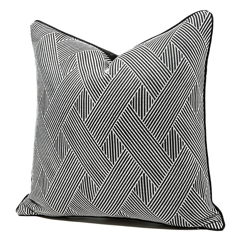 HKM-397907 Black and White Striped Geometric Pillow Cover for Home Décor, Available in Multiple Sizes