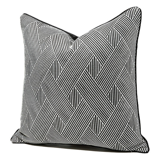 HKM-397907 Black and White Striped Geometric Pillow Cover for Home Décor, Available in Multiple Sizes