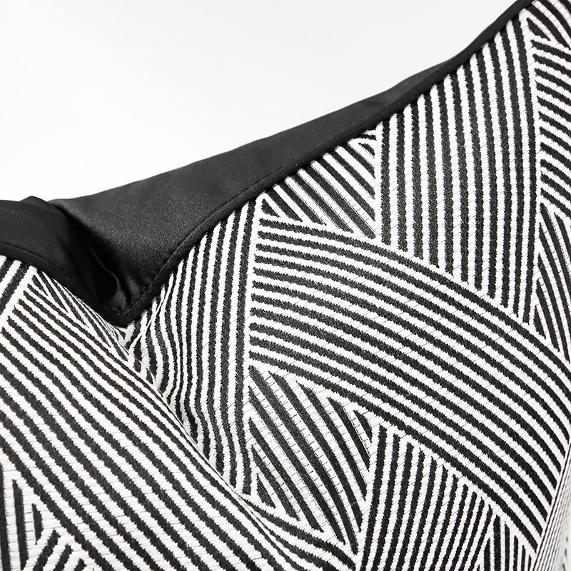 HKM-397907 Black and White Striped Geometric Pillow Cover for Home Décor, Available in Multiple Sizes