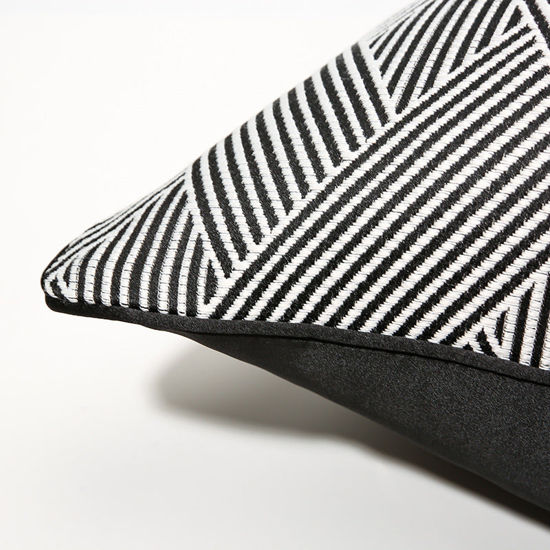HKM-397907 Black and White Striped Geometric Pillow Cover for Home Décor, Available in Multiple Sizes
