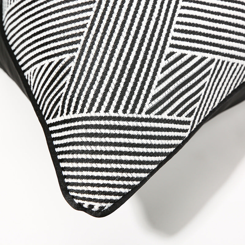 HKM-397907 Black and White Striped Geometric Pillow Cover for Home Décor, Available in Multiple Sizes