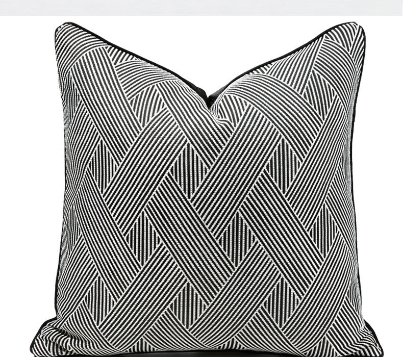 HKM-397907 Black and White Striped Geometric Pillow Cover for Home Décor, Available in Multiple Sizes