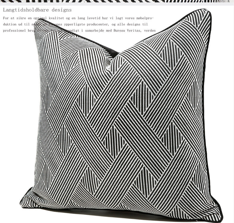 HKM-397907 Black and White Striped Geometric Pillow Cover for Home Décor, Available in Multiple Sizes