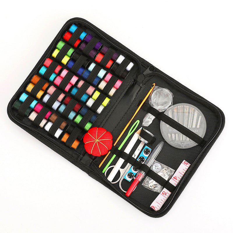 KTX-398291 92-Piece Household Sewing Kit with Thread, Needles, Scissors, and Accessories in Black Storage Box