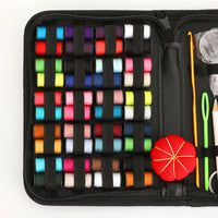 HKM-398291 92-Piece Household Sewing Kit with Thread, Needles, Scissors, and Accessories in Black Storage Box