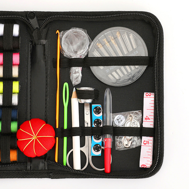 KTX-398291 92-Piece Household Sewing Kit with Thread, Needles, Scissors, and Accessories in Black Storage Box