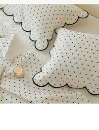 HKM-398611 Double-Sided Quilted Pure Cotton Bed Cover with White Polka Dots - 200x230cm and Two Pillowcases