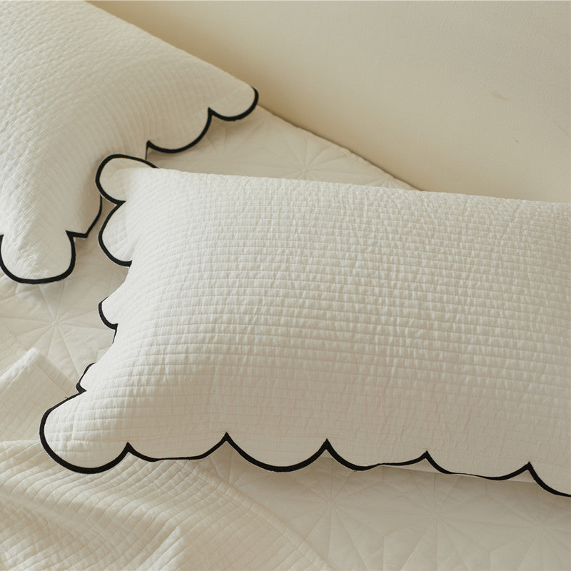 HKM-398611 Double-Sided Quilted Pure Cotton Bed Cover with White Polka Dots - 200x230cm and Two Pillowcases