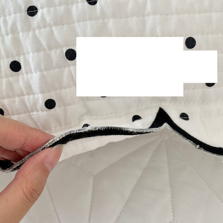 HKM-398611 Double-Sided Quilted Pure Cotton Bed Cover with White Polka Dots - 200x230cm and Two Pillowcases