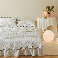 HKM-398611 Double-Sided Quilted Pure Cotton Bed Cover with White Polka Dots - 200x230cm and Two Pillowcases
