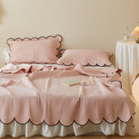 HKM-398611 Double-Sided Quilted Pure Cotton Bed Cover with White Polka Dots - 200x230cm and Two Pillowcases