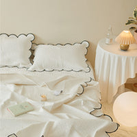 HKM-398611 Double-Sided Quilted Pure Cotton Bed Cover with White Polka Dots - 200x230cm and Two Pillowcases