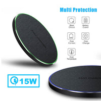 HKM-398803 15W Qi-Certified Fast Wireless Charger with Aluminum Alloy and Leather Texture