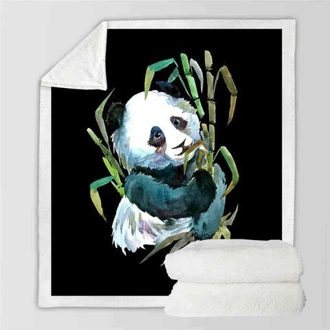HKM-398931 Panda Series Coral Fleece Cartoon Blanket - Soft Cotton Quilted Design