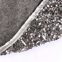 HKM-399059 Silver Gray Sequin Christmas Tree Skirt with Pastoral Cartoon Design, 61cm Upper Diameter, 77cm Lower Diameter, 26cm Height