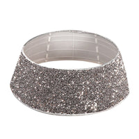 HKM-399059 Silver Gray Sequin Christmas Tree Skirt with Pastoral Cartoon Design, 61cm Upper Diameter, 77cm Lower Diameter, 26cm Height