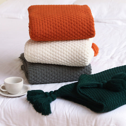 HKM-399187 Solid Color Sofa Knitted Blanket for Office Use - Available in Various Sizes and Colors