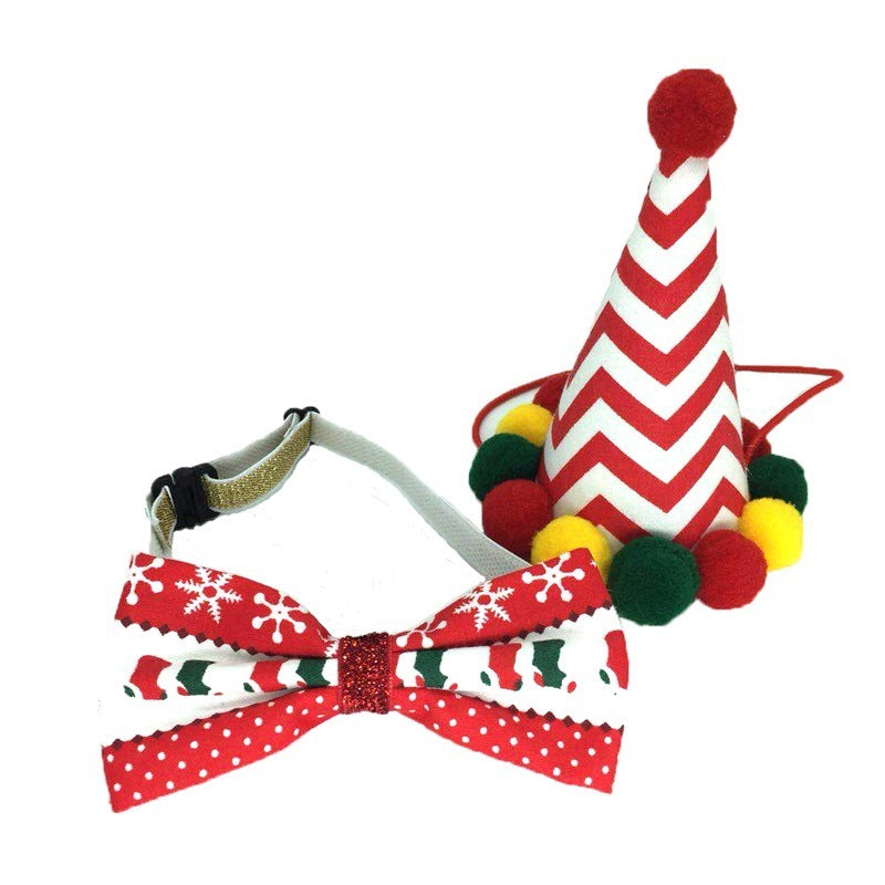 HKM-399379 Pet Holiday Ornament Set with Hat and Bow Tie for Festive Decoration