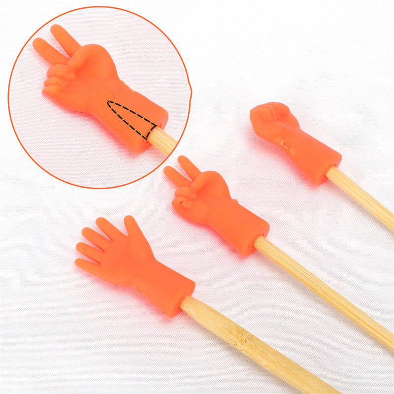 HKM-399443 Colorful Non-Slip Knitting Needle Caps - Set of 6 in Purple, Rose Red, and Orange