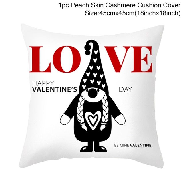 KTX-399443 Red Cartoon Letter Valentine's Day Pillowcase in Peach Skin for Living Room or Bedroom, 45x45cm