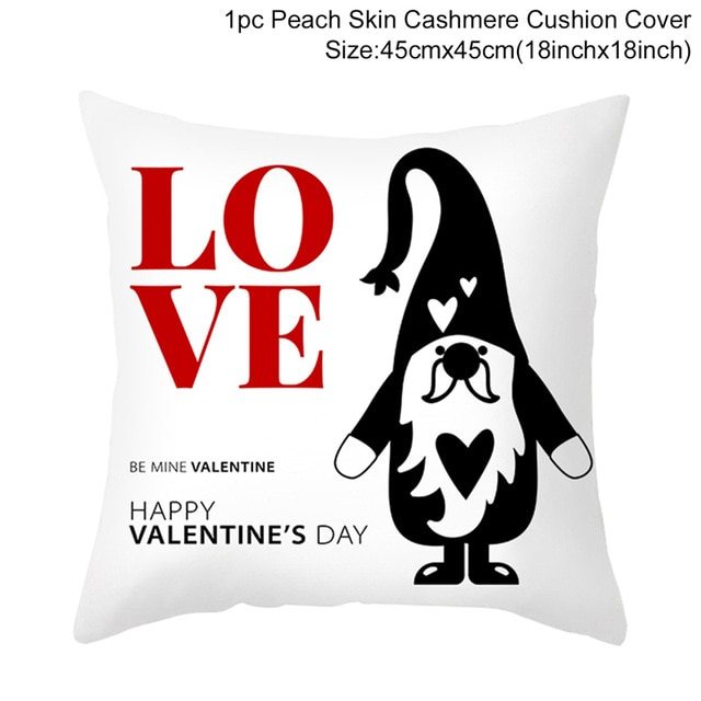KTX-399443 Red Cartoon Letter Valentine's Day Pillowcase in Peach Skin for Living Room or Bedroom, 45x45cm