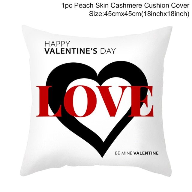 KTX-399443 Red Cartoon Letter Valentine's Day Pillowcase in Peach Skin for Living Room or Bedroom, 45x45cm