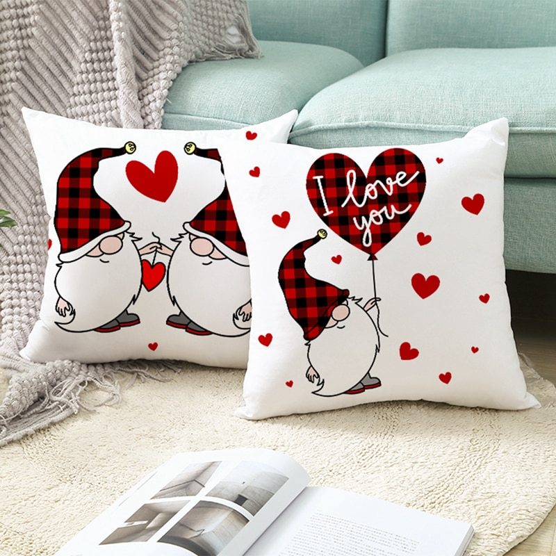 KTX-399443 Red Cartoon Letter Valentine's Day Pillowcase in Peach Skin for Living Room or Bedroom, 45x45cm