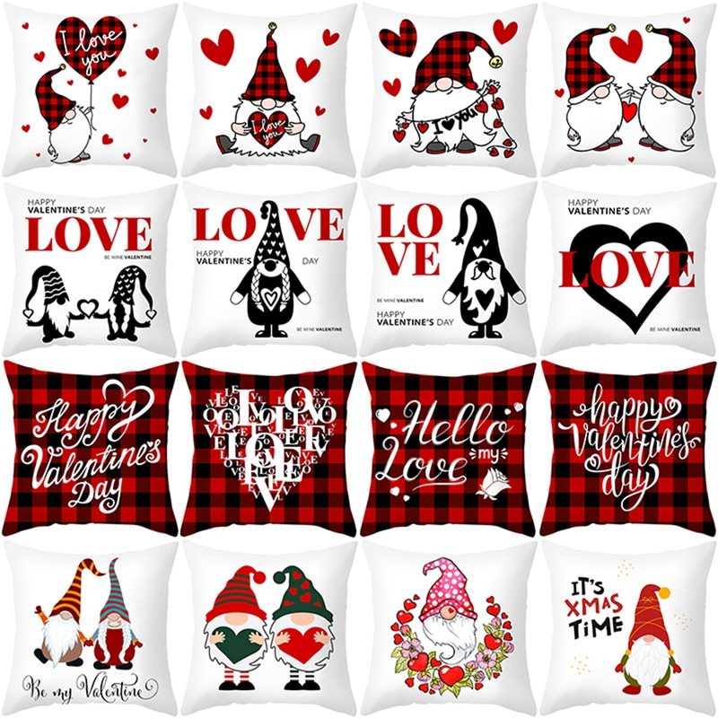 KTX-399443 Red Cartoon Letter Valentine's Day Pillowcase in Peach Skin for Living Room or Bedroom, 45x45cm