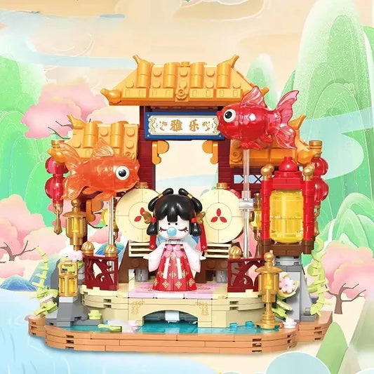 Unisex Educational Chinese Style Building Block Set with 50 Model Pieces for Ages 2 and Up