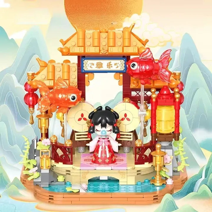 Unisex Educational Chinese Style Building Block Set with 50 Model Pieces for Ages 2 and Up