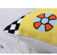 HKM-399827 Embroidered Cotton Pillowcase - Yellow Tiger & Cat Design, 45x45cm Cover