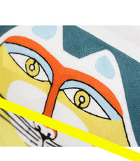 HKM-399827 Embroidered Cotton Pillowcase - Yellow Tiger & Cat Design, 45x45cm Cover