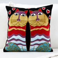 HKM-399827 Embroidered Cotton Pillowcase - Yellow Tiger & Cat Design, 45x45cm Cover
