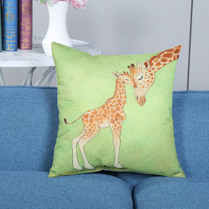 HKM-399891 British Style Square Linen Pillow Cover with Cartoon Pattern - 45x45cm