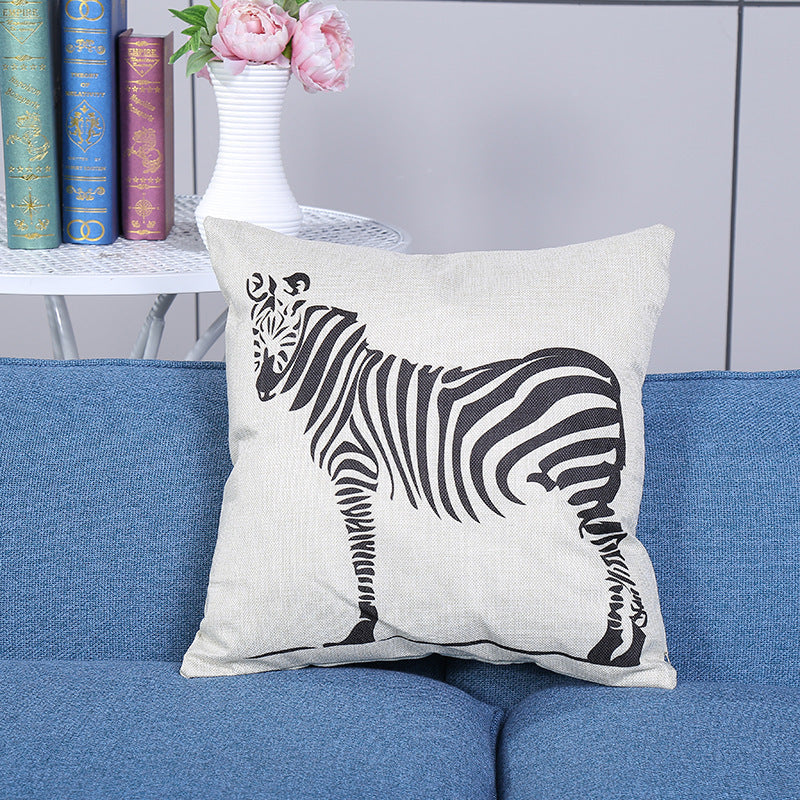 HKM-399891 British Style Square Linen Pillow Cover with Cartoon Pattern - 45x45cm