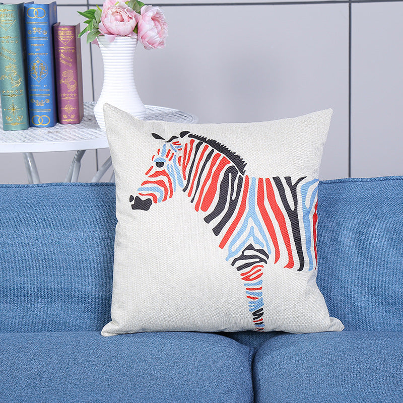 HKM-399891 British Style Square Linen Pillow Cover with Cartoon Pattern - 45x45cm