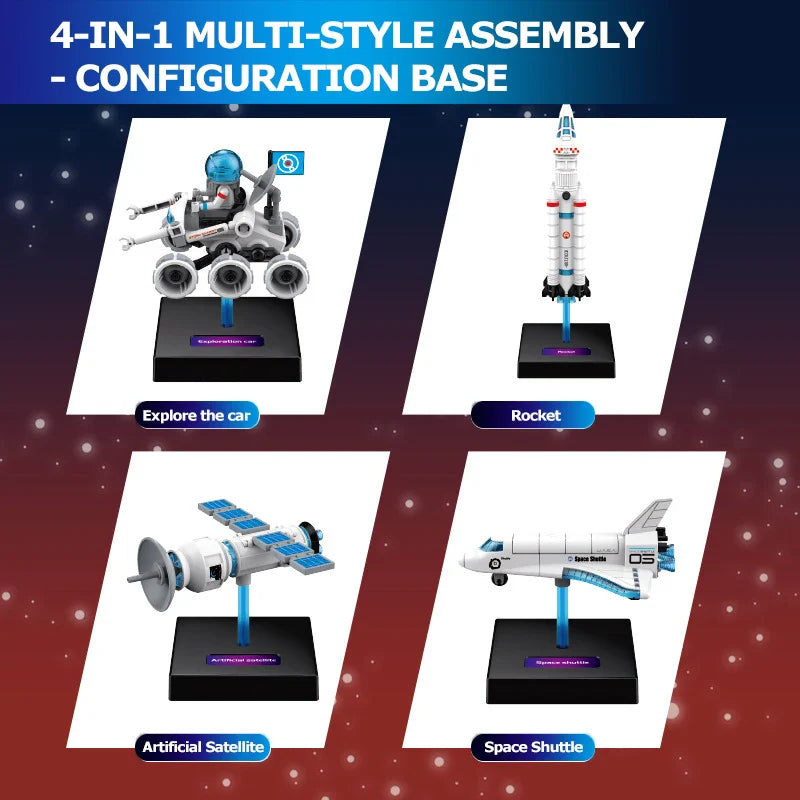 KTX-400019 4-in-1 Educational Space-Themed Building Block Set for Ages 8 and Up - DIY Plastic 3D Model Puzzle