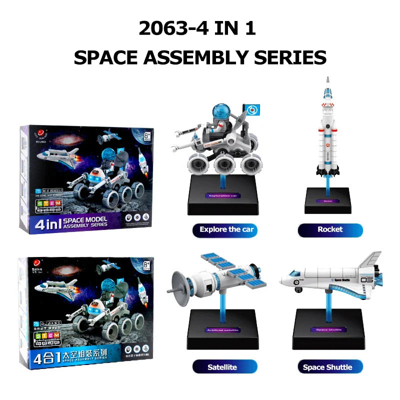 KTX-400019 4-in-1 Educational Space-Themed Building Block Set for Ages 8 and Up - DIY Plastic 3D Model Puzzle
