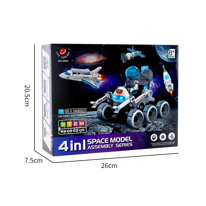 KTX-400019 4-in-1 Educational Space-Themed Building Block Set for Ages 8 and Up - DIY Plastic 3D Model Puzzle