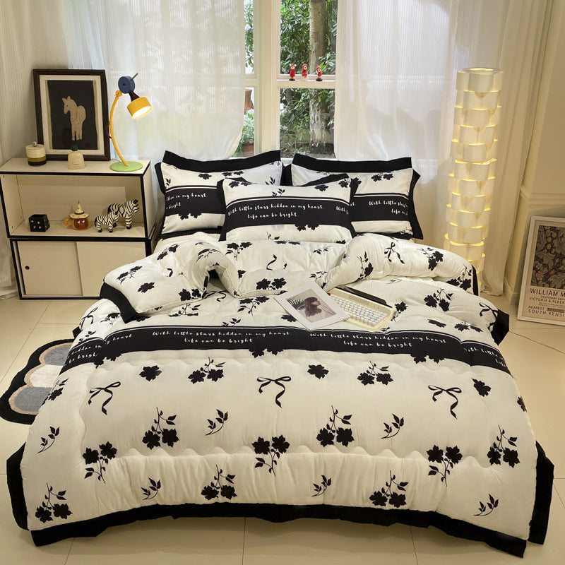 HKM-400083 Thick Black Lace Washed Cotton Duvet Insert for Winter, Sizes 100x150cm to 200x230cm