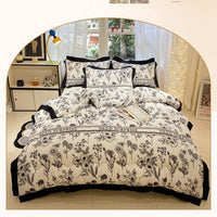 HKM-400083 Thick Black Lace Washed Cotton Duvet Insert for Winter, Sizes 100x150cm to 200x230cm