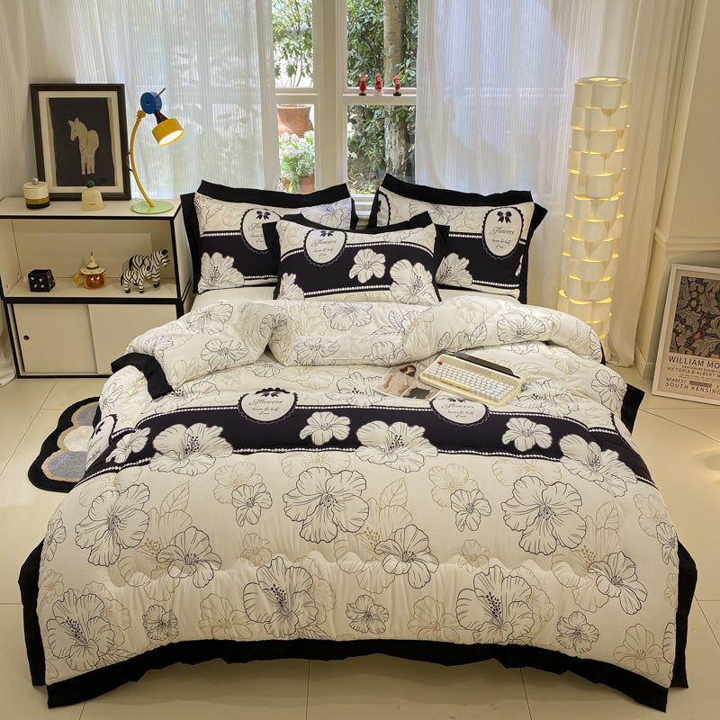 HKM-400083 Thick Black Lace Washed Cotton Duvet Insert for Winter, Sizes 100x150cm to 200x230cm
