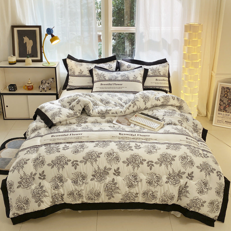 HKM-400083 Thick Black Lace Washed Cotton Duvet Insert for Winter, Sizes 100x150cm to 200x230cm