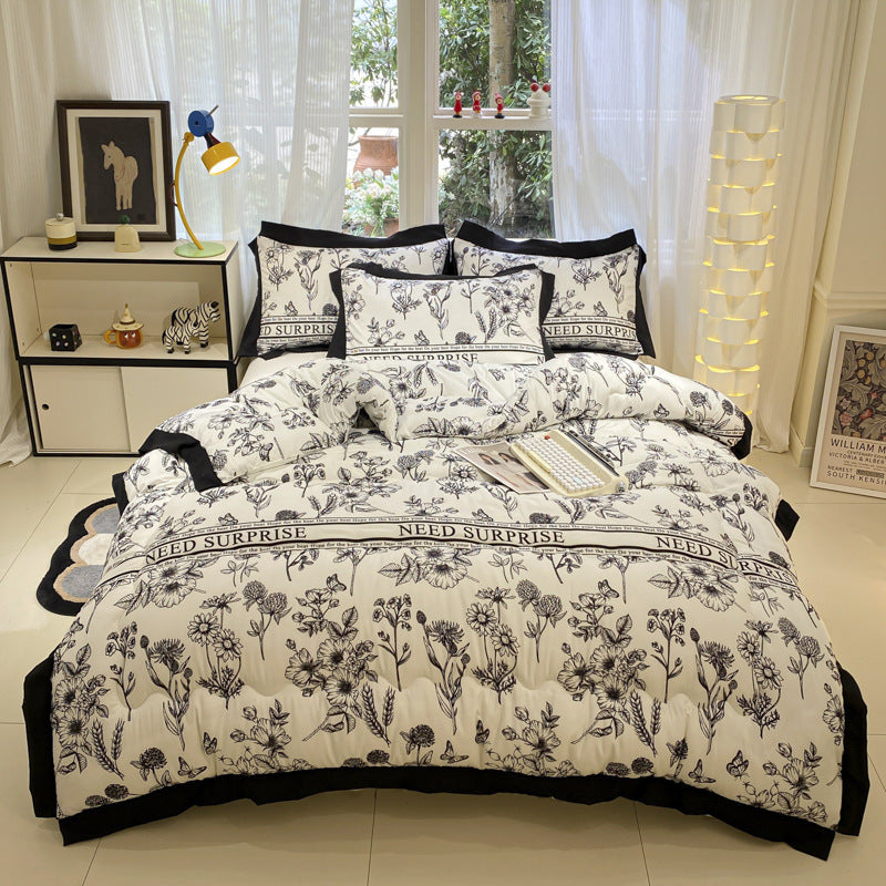 HKM-400083 Thick Black Lace Washed Cotton Duvet Insert for Winter, Sizes 100x150cm to 200x230cm
