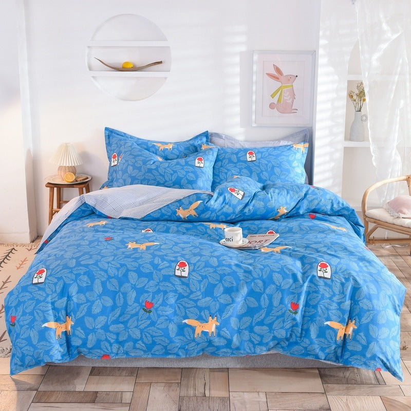 HKM-400083 Three-Piece Floral Duvet Cover Set with Linen and Cotton Bedding for 1.2m to 2.2m Beds