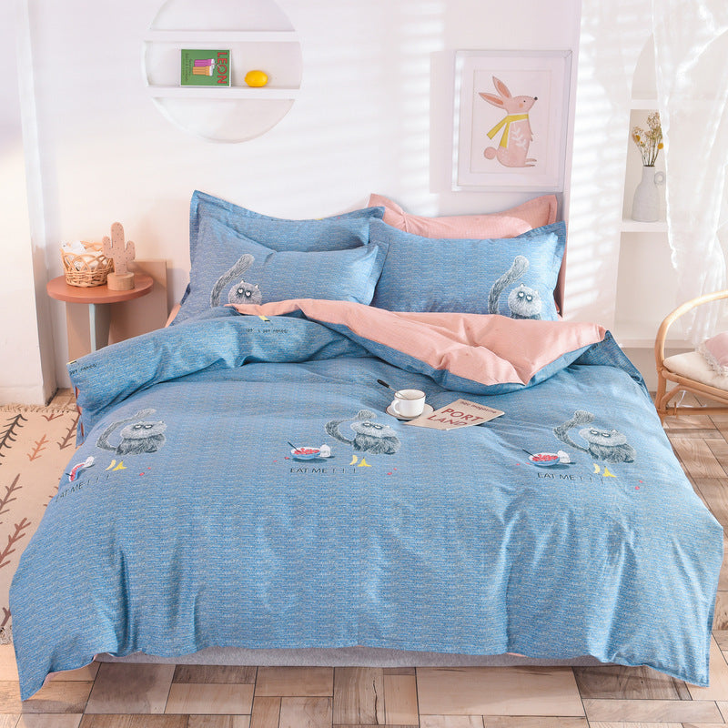 HKM-400083 Three-Piece Floral Duvet Cover Set with Linen and Cotton Bedding for 1.2m to 2.2m Beds