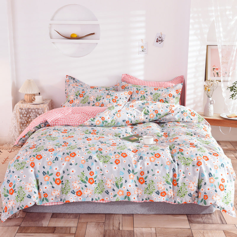 HKM-400083 Three-Piece Floral Duvet Cover Set with Linen and Cotton Bedding for 1.2m to 2.2m Beds